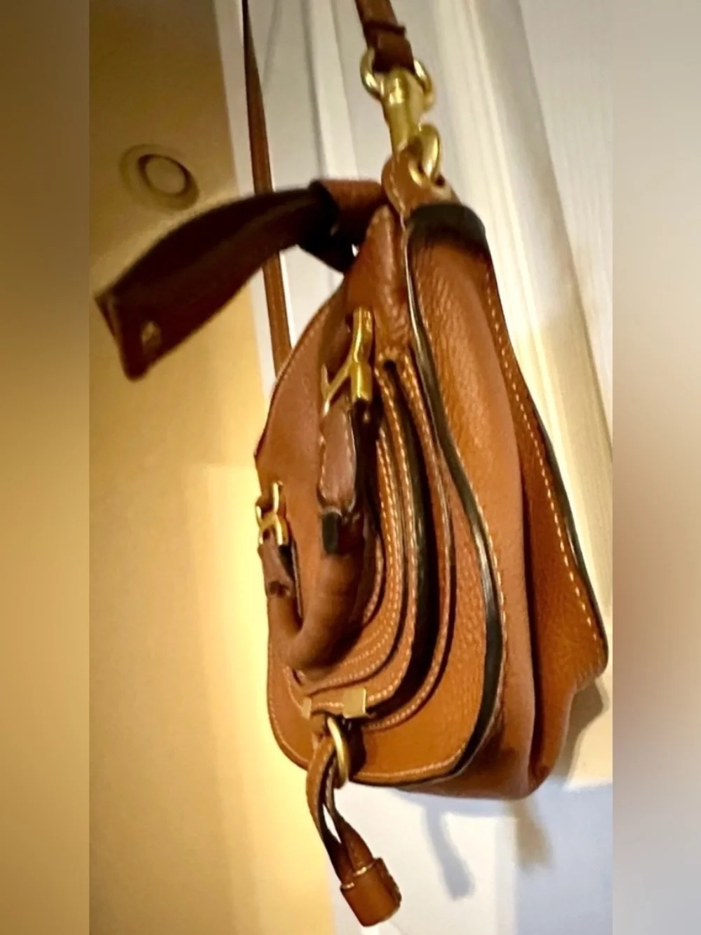 Chloé Mini Marcie Crossbody Bag Tan Grained Leather Like New